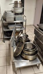 Horeca diverse pannen , trolley en rvs bakken voor saladette, Ophalen, Gebruikt, Rvs, Pannenset