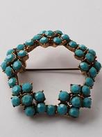 Broche vintage met blauwe steentjes, Ophalen of Verzenden, Gebruikt, Blauw, Overige materialen