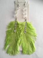 Fluffy lime groene veren met strass en kralen hang oorbellen, Nieuw, Met strass, Groen, Overige materialen