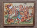 Kinderpuzzel, oud, leggen in houten blad met opstaande rand., Antiek en Kunst, Ophalen of Verzenden