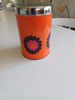 Vintage retro blik oranje met leuke print flower power, Huis en Inrichting, Ophalen of Verzenden, Gebruikt