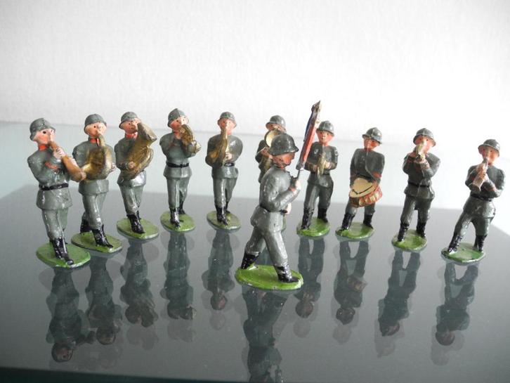 Orkest Soldaten 11 stuks met vaandeldrager metaal antiek, Antiek en Kunst, Antiek | Speelgoed, Ophalen of Verzenden