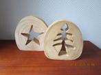 Kerst Houten Schijven met Uit gespaarde Ster/Kerstboompje 4x, Ophalen of Verzenden, Gebruikt