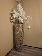 SCHELPVAAS GOUD 120CM ECHTE BOOMSTAM EN WITTE BLOESE, Huis en Inrichting, Woonaccessoires | Zuilen en Pilaren, Ophalen, Zo goed als nieuw