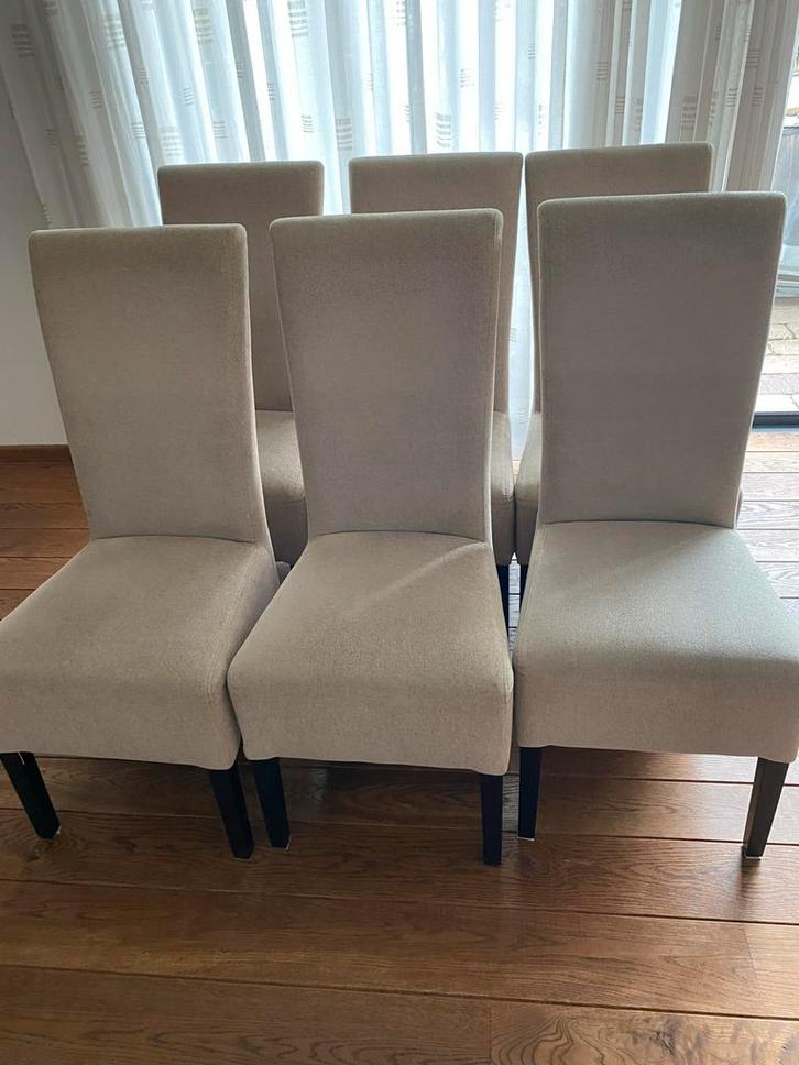 6 Beige Eetkamerstoelen - Hoge Rugleuning, Huis en Inrichting, Stoelen, Gebruikt, Vijf, Zes of meer stoelen, Stof, Overige kleuren