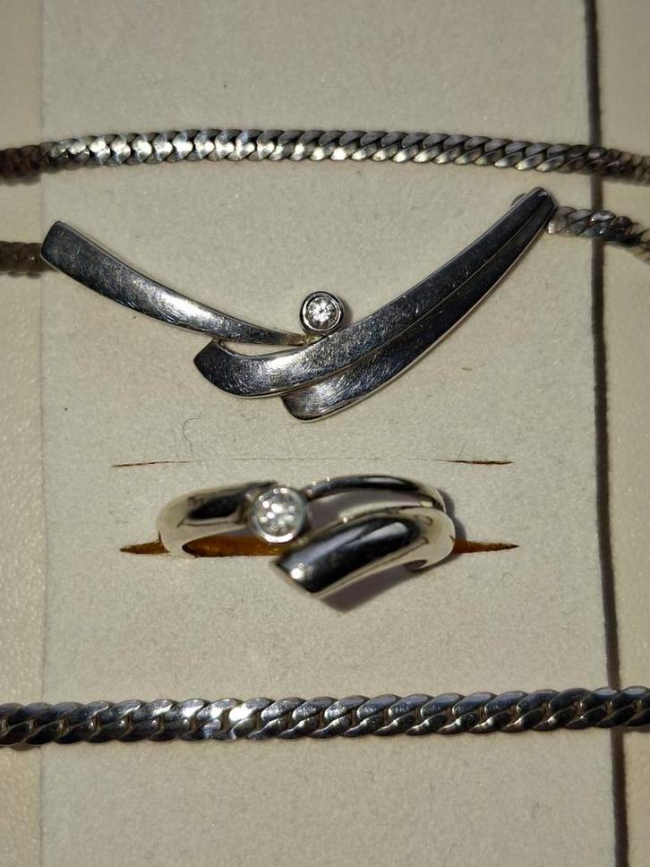 Zilveren Sieradenset - Collier, Armband & Ring, Sieraden, Tassen en Uiterlijk, Ringen, Zo goed als nieuw, Dame, 17 tot 18, Zilver