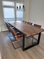 Mooie zware houten eettafel met 6 stoelen, Ophalen, 200 cm of meer, 50 tot 100 cm, Zo goed als nieuw