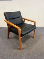 Rolf Benz Fauteuil zwart leer design stoel noten hout