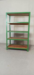 Vintage metaal en hout stellingkast, groen, industriël, Huis en Inrichting, Kasten | Stellingkasten, Ophalen, Tweedehands, Tweedehands