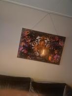 Glazen Schilderij Tijger met Bloemen, Huis en Inrichting, Woonaccessoires | Schilderijen, Tekeningen en Foto's, Ophalen of Verzenden