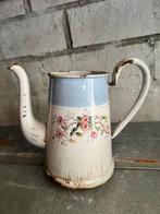 Emaille koffiepot met bloemen en blauwe rand, Antiek en Kunst, Ophalen