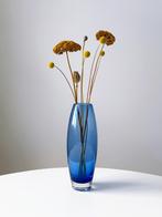 Vintage XL Scandinavisch design vaas glas, Gebruikt, Blauw, Ophalen of Verzenden, Glas