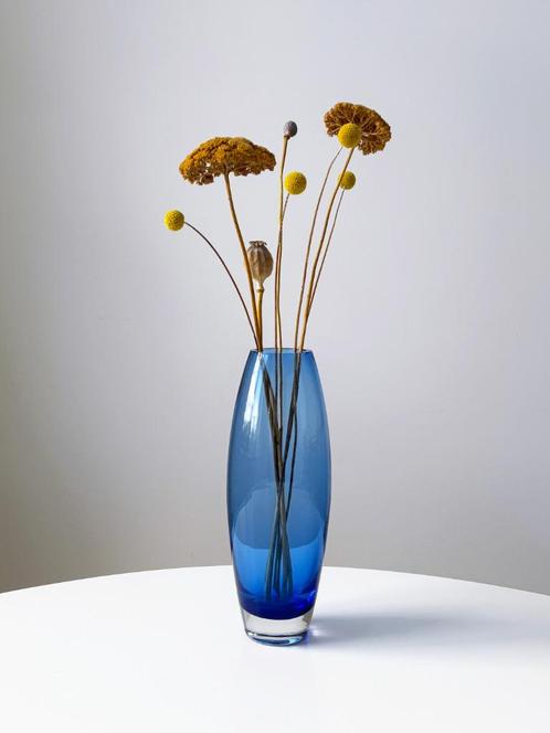 Vintage XL Scandinavisch design vaas glas, Huis en Inrichting, Woonaccessoires | Vazen, Gebruikt, Blauw, Minder dan 50 cm, Glas