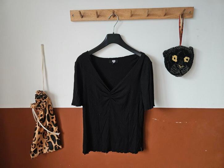 Catwalk Junkie Rib Shirt Zwart Maat S, Kleding | Dames, T-shirts, Zo goed als nieuw, Maat 36 (S), Zwart, Korte mouw, Ophalen of Verzenden