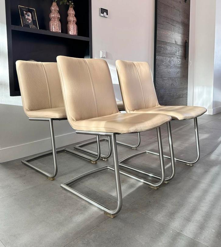 Vier beach leder Henders & Hazel design stoel rvs frame, Huis en Inrichting, Stoelen, Zo goed als nieuw, Vier, Leer, Metaal, Ophalen
