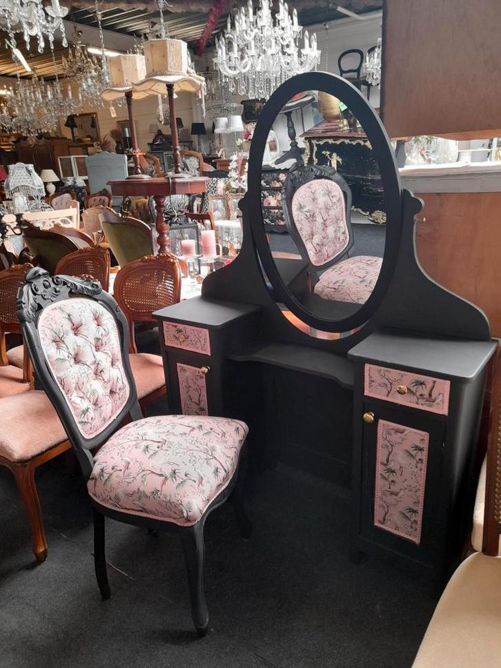 Mat zwarte kaptafel compleet of los te koop, Antiek en Kunst, Antiek | Meubels | Stoelen en Banken, Ophalen of Verzenden