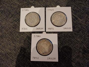 Set 3 stuks 5 Mark Sachsen Saxony Duitsland Zilver beschikbaar voor biedingen