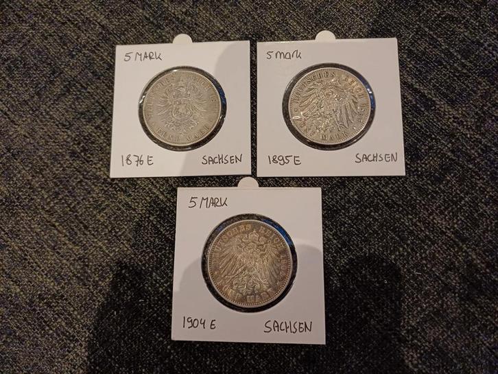 Set 3 stuks 5 Mark Sachsen Saxony Duitsland Zilver, Postzegels en Munten, Munten | Europa | Niet-Euromunten, Setje, Duitsland