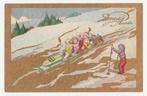 Kinderen op een slee.  Nieuwjaar. Illustrateurs. Wintersport, Verzenden, 1920 tot 1940, Gelopen, Overige thema's