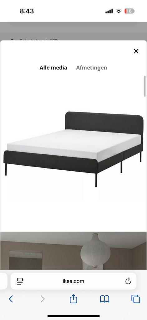 IKEA Slattum 140 x 200 incl lattebodem, Huis en Inrichting, Slaapkamer | Bedden, Gebruikt, Tweepersoons, 140 cm, 200 cm, Zwart