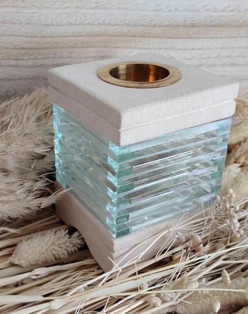 Stenen Aromabrander - Vierkante Glazen Steen, Huis en Inrichting, Woonaccessoires | Kandelaars en Kaarsen, Nieuw, Minder dan 25 cm