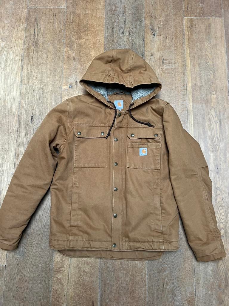 Carhartt Workwear Sherpa Canvas Jack & Hoodie Bruin/Camel S, Ophalen of Verzenden, Zo goed als nieuw, Maat 46 (S) of kleiner, Bruin