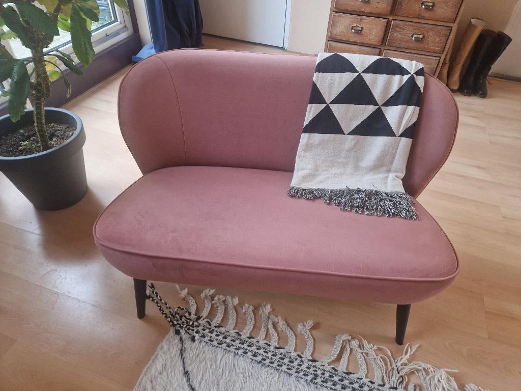 Woood sara bankje oud roze velvet, Ophalen, Minder dan 75 cm, Tweepersoons, Zo goed als nieuw