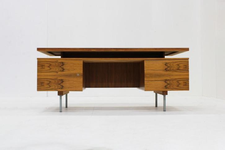 Vintage Mid Century groot bureau, Huis en Inrichting, Bureaus, Gebruikt, Bureau, Ophalen