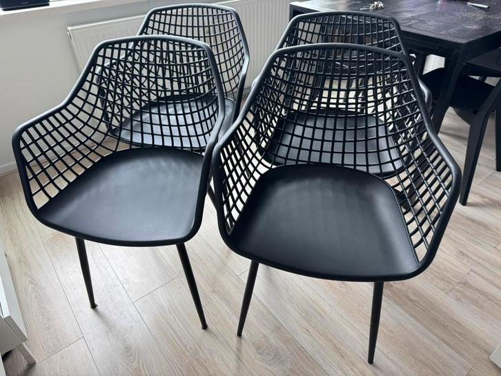 Kwantum Kuipstoelen Webbing Zwart (4 stuks), Huis en Inrichting, Stoelen, Zo goed als nieuw, Vier, Kunststof, Zwart, Ophalen