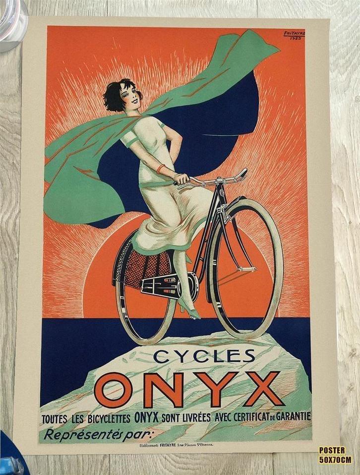 Cycles Onyx | Grote Art Deco Fiets Poster Affiche, Fietsen en Brommers, Fietsaccessoires | Overige Fietsaccessoires, Nieuw, Verzenden