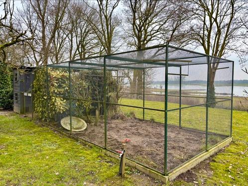 Grote volière groen gecoat met nachthok, Dieren en Toebehoren, Vogels | Hokken en Kooien, Zo goed als nieuw, Volière, Aluminium