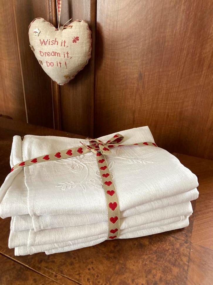 5 Brocante linnen handdoeken uit Frankrijk, Antiek en Kunst, Curiosa en Brocante, Ophalen of Verzenden