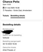 2 tickets Chance Pena Paradiso Amsterdam 21 mei 2026, Tickets en Kaartjes, Concerten | Pop, Twee personen, Mei