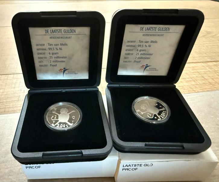 Laatste Gulden Herdenkingsmunt 2001 PROOF 2stuks, Postzegels en Munten, Munten | Nederland, Setje, 1 gulden, Koningin Beatrix