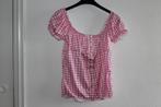 Roze/wit geruit off shoulder blouse maat L, Maat 38/40 (M), Carnaval, Ophalen of Verzenden, Zo goed als nieuw