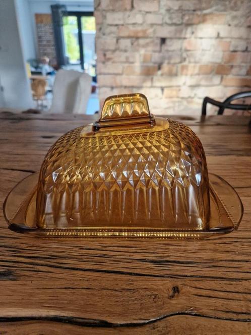 Art Deco kaas stolp, zalmroze persglas, Antiek en Kunst, Antiek | Glas en Kristal, Ophalen of Verzenden