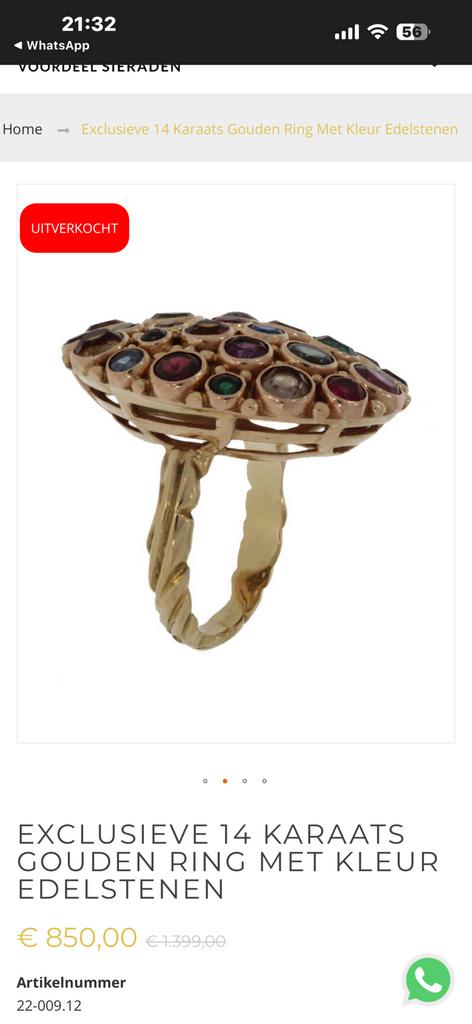 Ring 14 karaats goud met kleur edelstenen, Sieraden, Tassen en Uiterlijk, Antieke sieraden, Ophalen of Verzenden, Goud, Ring