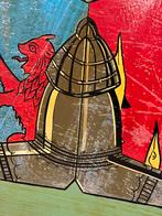 Oud dubbelzijdig schilderij / pupbord london uniek, Ophalen