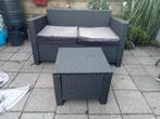Tweepersoons Loungebank met tafel, Kunststof, Gebruikt, Loungeset, Bank