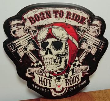 Born to ride Hot Rods skull relief reclamebord van metaal  beschikbaar voor biedingen