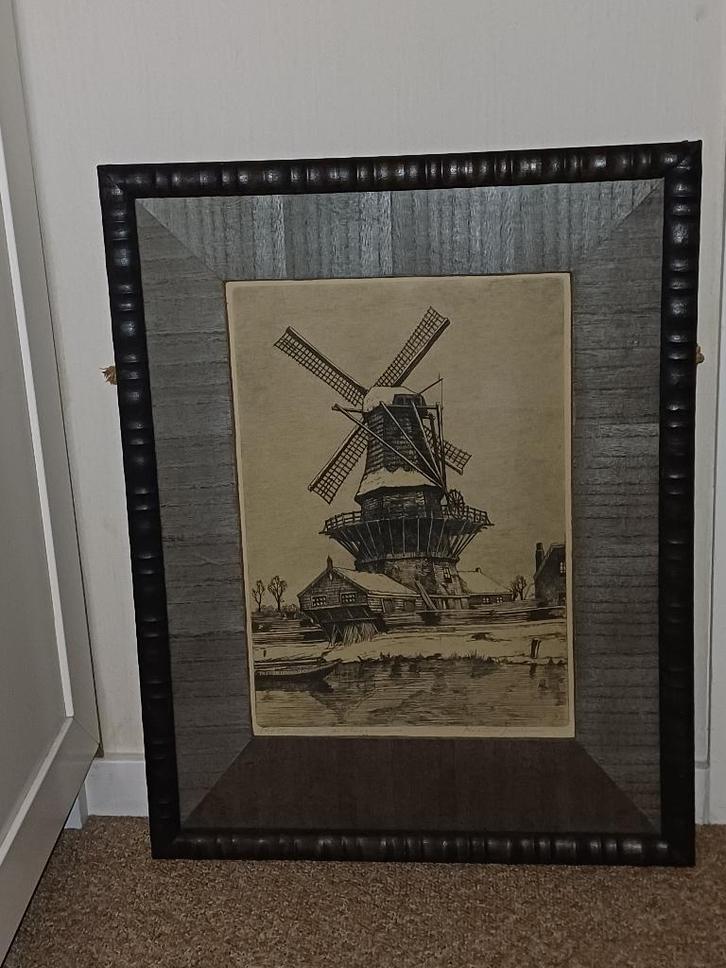Ets Molen "De Vlaggeman", Rotterdam, Antiek en Kunst, Kunst | Etsen en Gravures, Ophalen