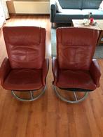 2 bordeaux rode leren draaistoelen, Huis en Inrichting, Fauteuils, Ophalen, Gebruikt, 50 tot 75 cm, Leer