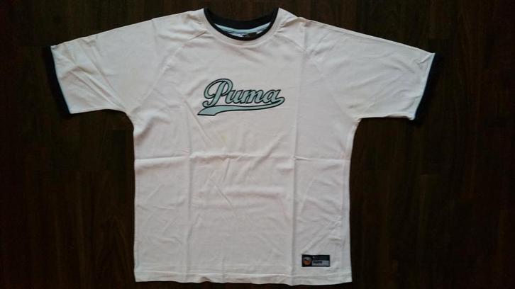 Puma shirt wit met blauwe opdruk + blauw in boordje maat 164, Kinderen en Baby's, Kinderkleding | Maat 164, Zo goed als nieuw