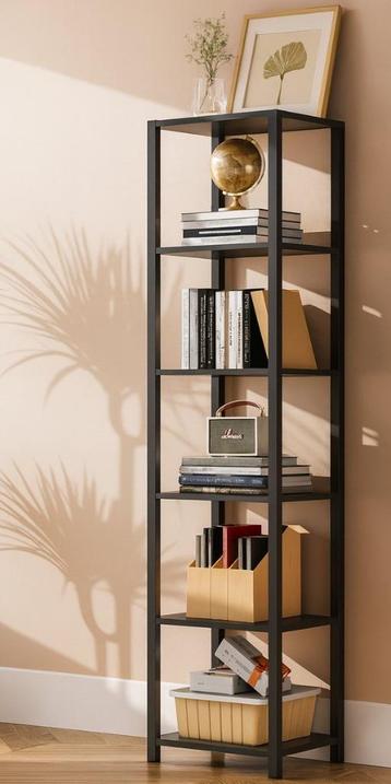 Boekenrek Zwart – Smalle Open Boekenkast-38x27x165 cm beschikbaar voor biedingen