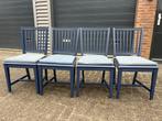 4 houten stoelen, blauw, Huis en Inrichting, Ophalen, Gebruikt, Blauw, Vier