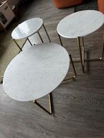 Marmeren Salontafel + 2 Bijzettafels - Messing Poten, Ophalen, 100 tot 150 cm, Rond, 50 tot 100 cm