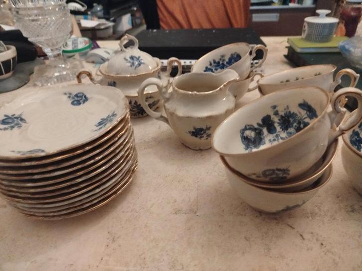 Antiek Blaue Blume Servies - 23 Delig, Antiek en Kunst, Antiek | Servies compleet, Ophalen of Verzenden