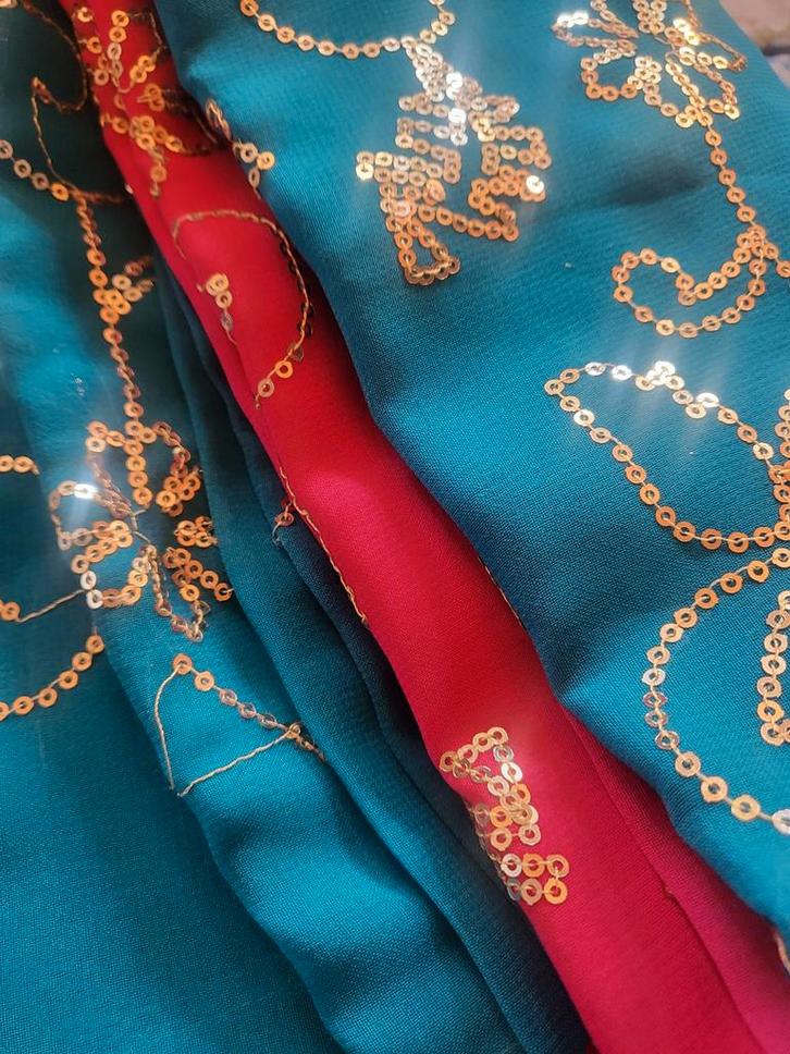 Saree | Sari stof mode hobby blauw roze, Hobby en Vrije tijd, Naaien en Fournituren, Nieuw, Overige typen, Ophalen