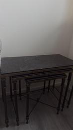 3 antieke bijzettafels – smeedijzer met echt marmer, Ophalen of Verzenden