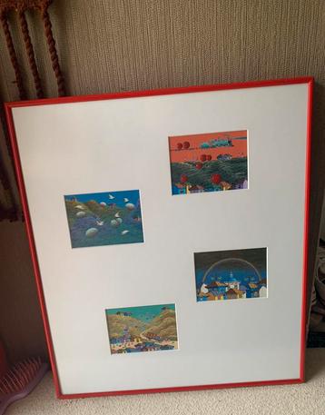 4 kleine surrealistische schilderijtjes in 1 lijst beschikbaar voor biedingen